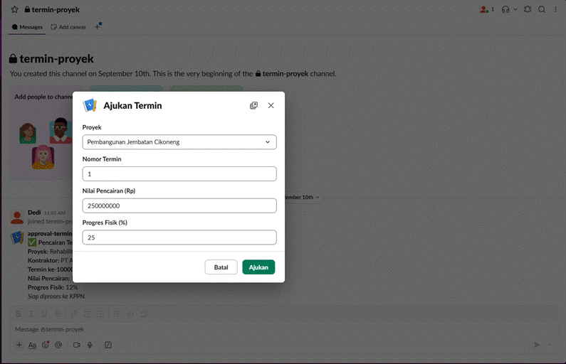 Approval Termin Proyek Tanpa Dokumen Fisik, Semua Selesai di Slack